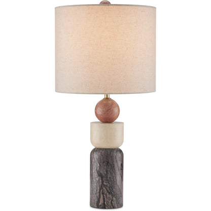 Moreno Table Lamp by Currey and Company in natural. Made from rosa cappuccino marble, camello neve marble, breccia marble in a modern style.