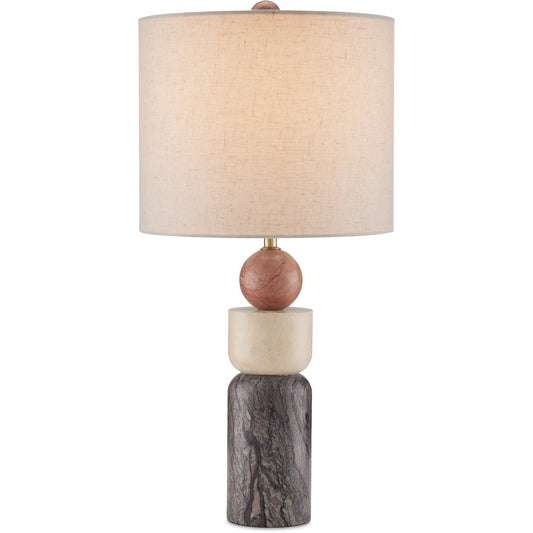Moreno Table Lamp by Currey and Company in natural. Made from rosa cappuccino marble, camello neve marble, breccia marble in a modern style.