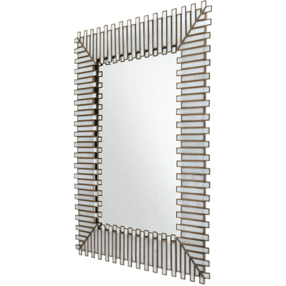 Daze Mirror by Currey and Company in white and white, antique brass. Made from glass, brass, iron, engineered wood in a modern style.