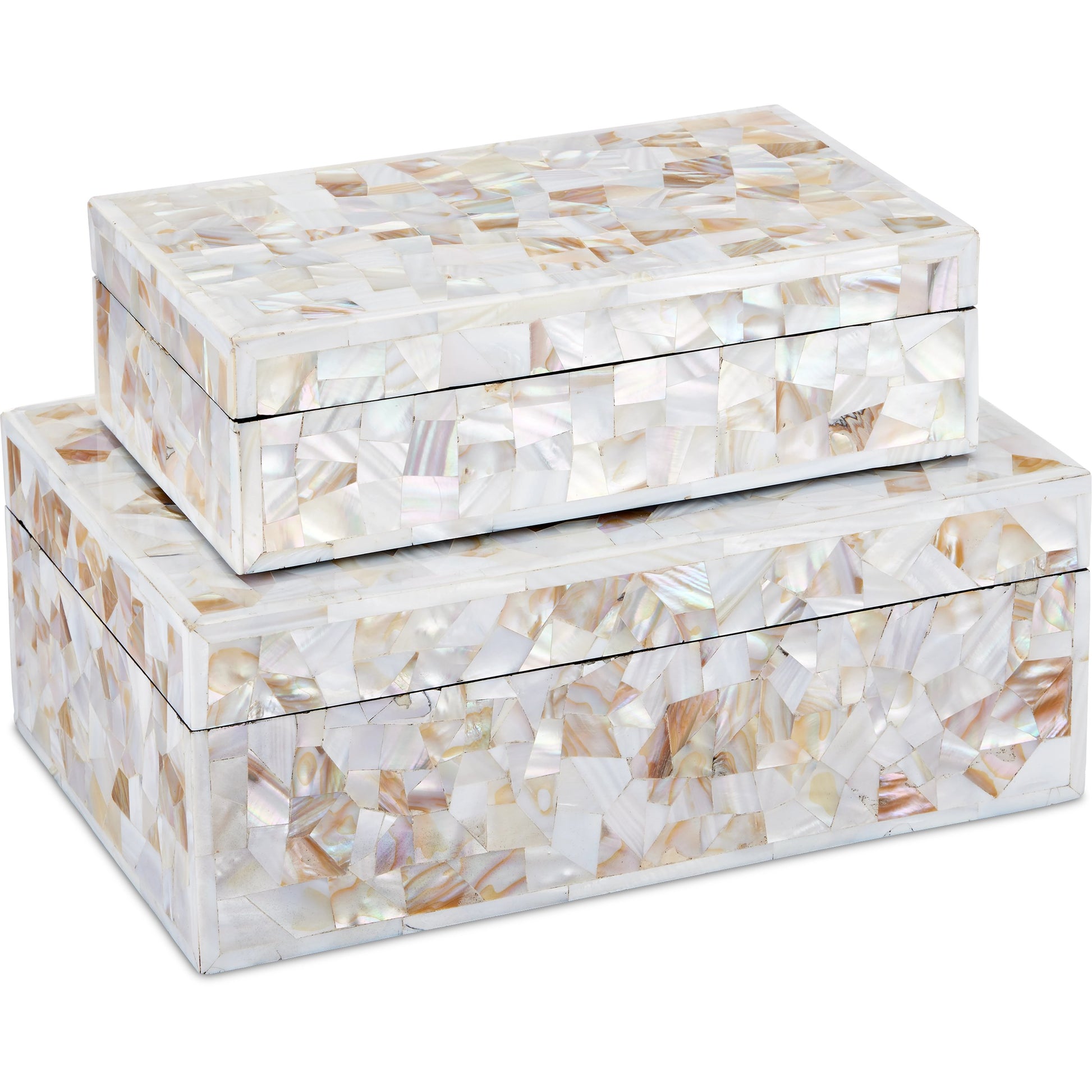 Uma Mother of Pearl Box Set by Currey and Company in natural. Made from mother of pearl in a modern style.