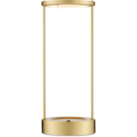 Passavant Table Lamp by Currey and Company in brushed brass. Made from metal in a modern style.
