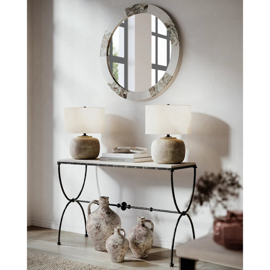 Beton Table Lamp by Currey and Company in antique earth. Made from concrete in a modern style.