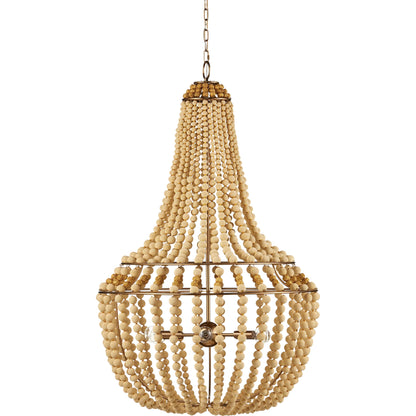 Penelope Chandelier by Currey and Company in beige, antique brass. Made from iron, fabric, brass in a coastal style.