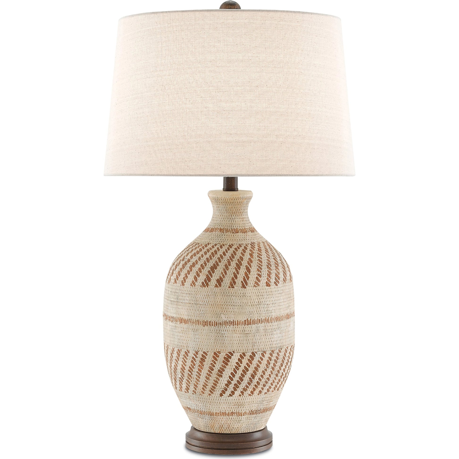 Faiyum Table Lamp by Currey and Company in tan, brown, hand-rubbed bronze. Made from terracotta, wood in a coastal style.