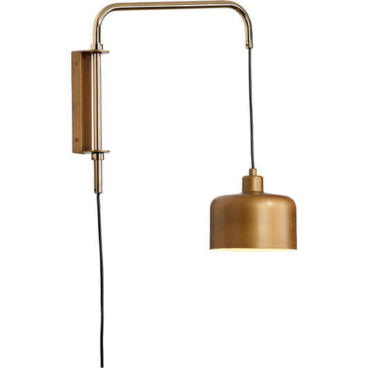 Jeno Swing Arm Wall Sconce by Jamie Young in satin brass. Made from metal in a modern style.