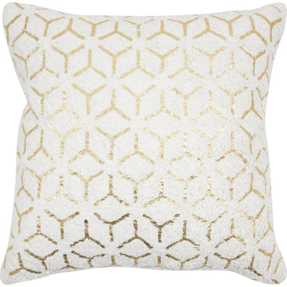 Grand Canyon Geometric Foil Cotton Pillow by Pasargad Home in white. Made from cotton in a modern style.