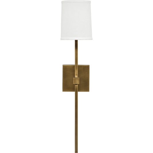 Minerva Wall Sconce by Jamie Young in antique brass, white linen. Made from steel, linen in a transitional style.