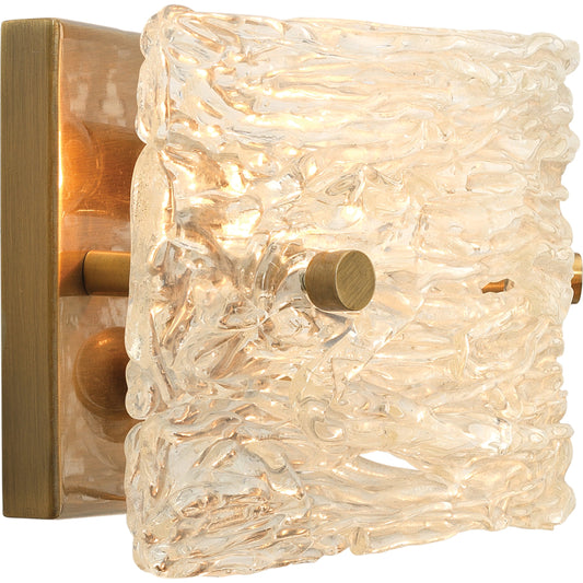 Swan Curved Glass Sconce by Jamie Young in clear textured glass with antique brass. Made from glass, steel in a modern style.