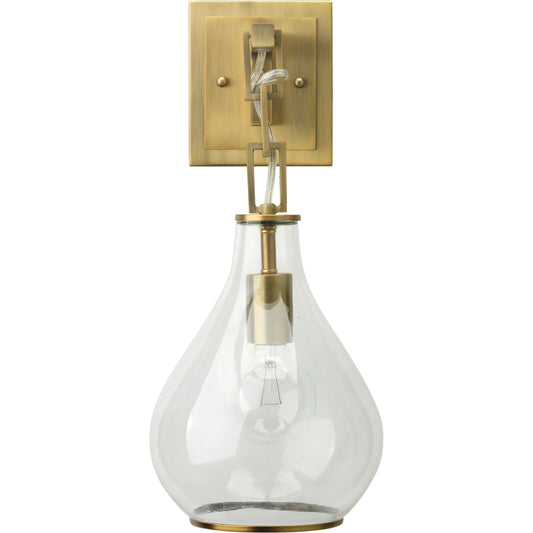 Tear Drop Hanging Wall Sconce by Jamie Young in clear glass, antique brass. Made from iron, glass in a transitional style.