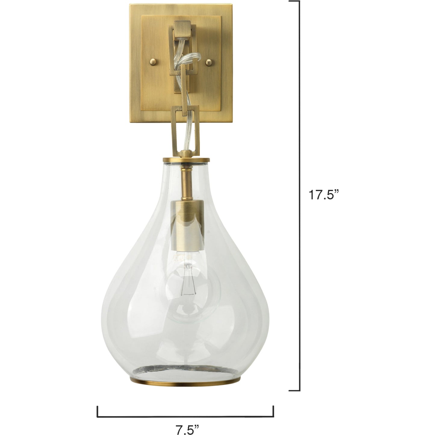 003 SR-708100 | Additional Silo | Tear Drop Hanging Wall Sconce by Jamie Young in clear glass, antique brass. Made from iron, glass in a transitional style.