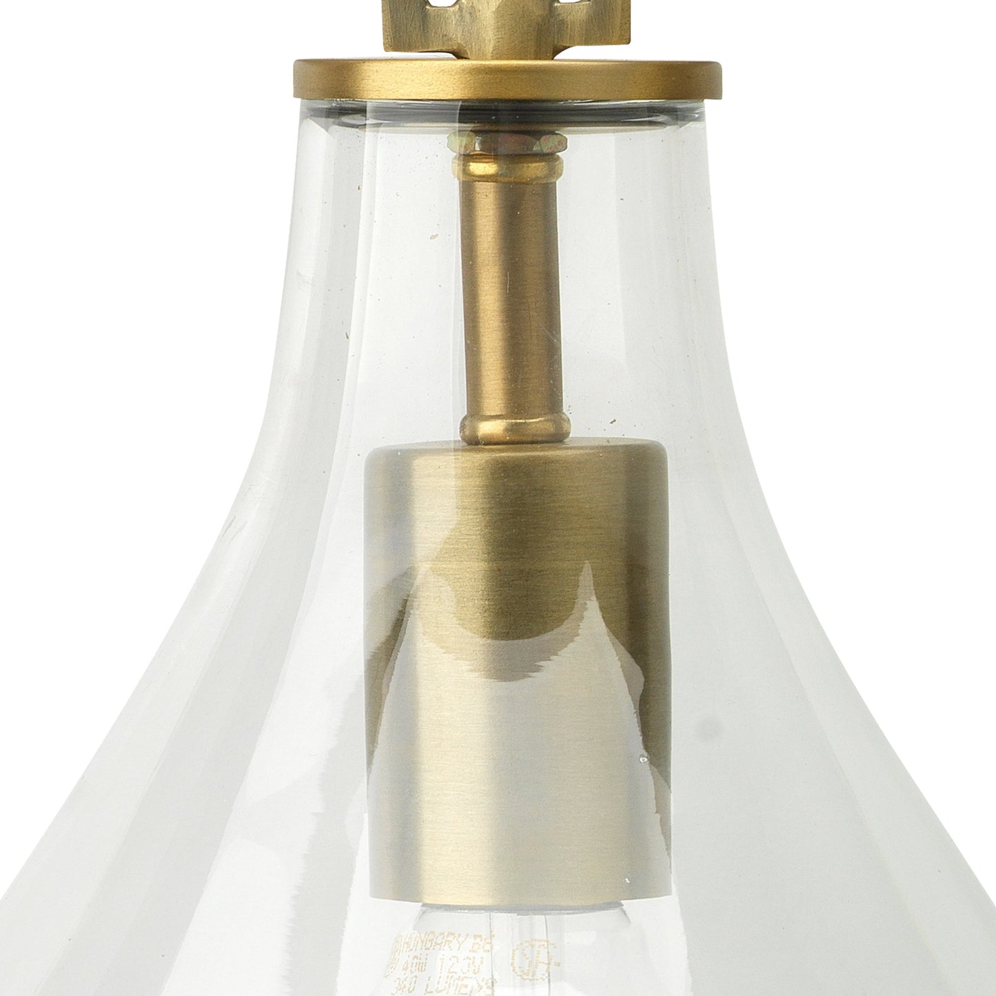 004 SR-708100 | Closeup | Tear Drop Hanging Wall Sconce by Jamie Young in clear glass, antique brass. Made from iron, glass in a transitional style.