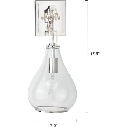 Tear Drop Hanging Wall Sconce by Jamie Young in clear glass, antique brass. Made from iron, glass in a transitional style.