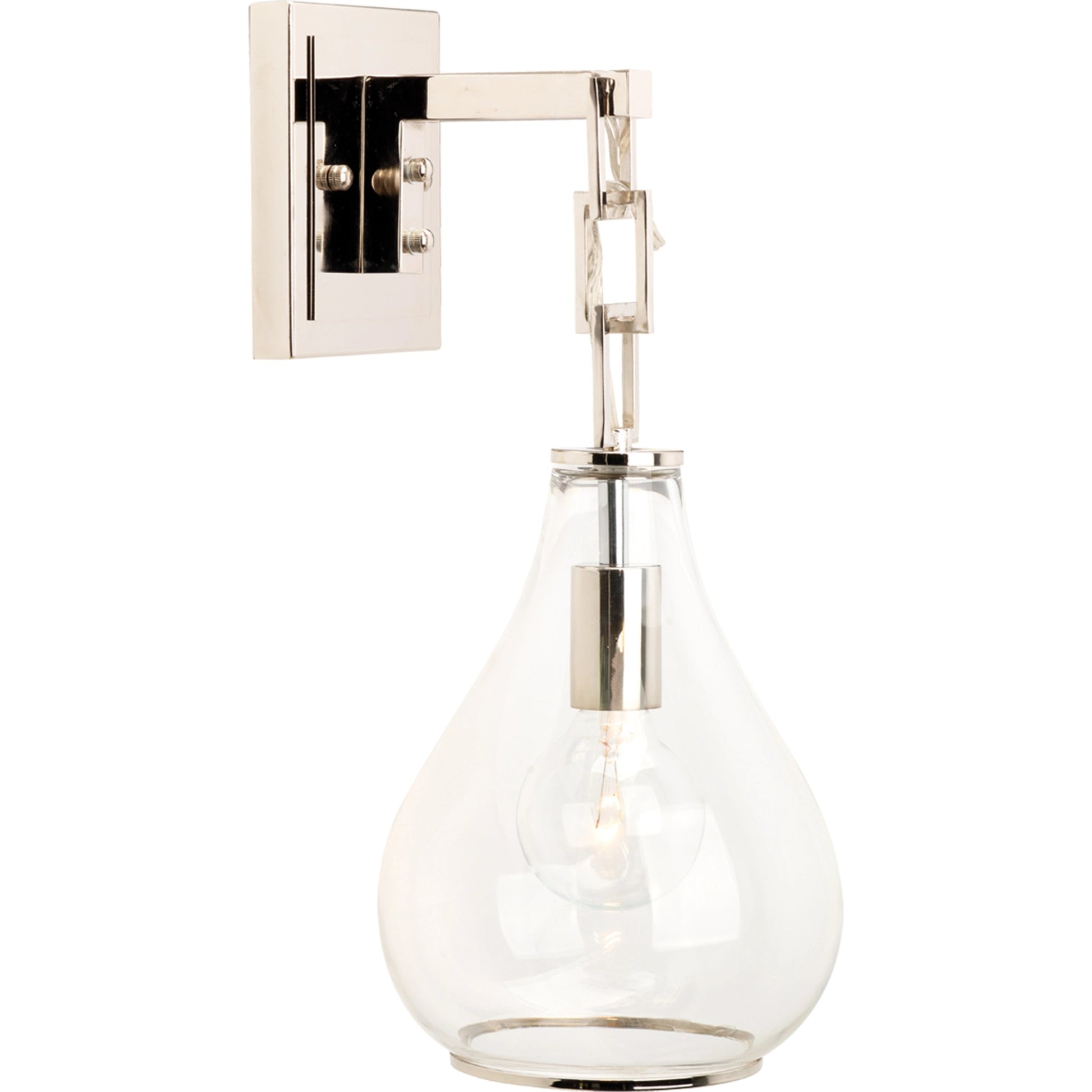 Tear Drop Hanging Wall Sconce by Jamie Young in clear glass, antique brass. Made from iron, glass in a transitional style.