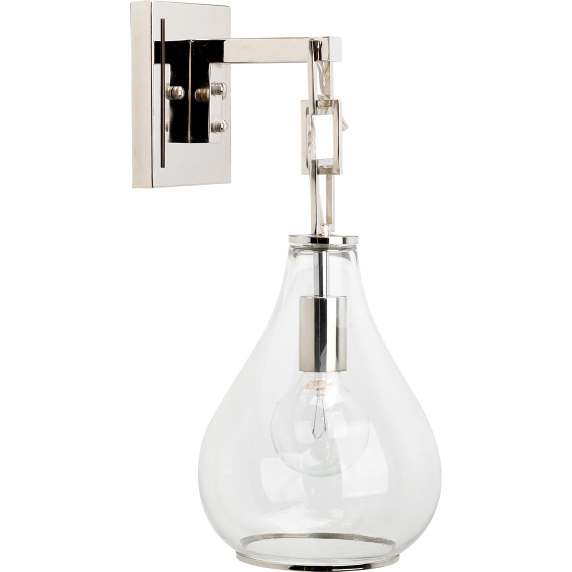 Tear Drop Hanging Wall Sconce by Jamie Young in clear glass, antique brass. Made from iron, glass in a transitional style.