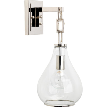 Tear Drop Hanging Wall Sconce by Jamie Young in clear glass, antique brass. Made from iron, glass in a transitional style.