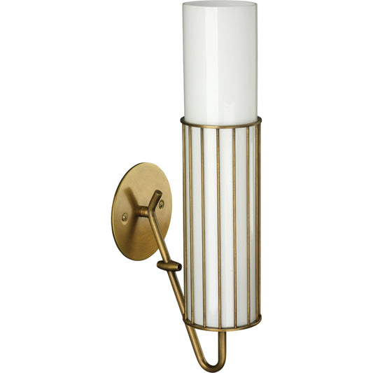 Torino Wall Sconce by Jamie Young in antique brass, opaque white milk glass. Made from steel, glass in a modern style.