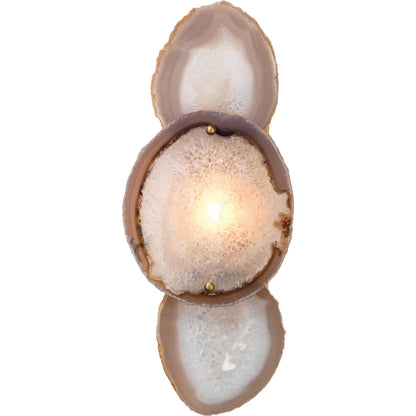 Trinity Wall Sconce by Jamie Young in pale lavender agate, antique brass. Made from agate, steel in a eclectic & global style.
