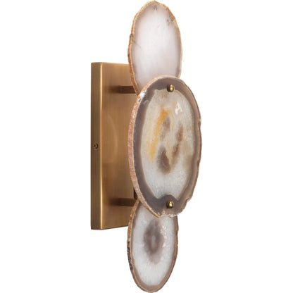 Trinity Wall Sconce by Jamie Young in pale lavender agate, antique brass. Made from agate, steel in a eclectic & global style.