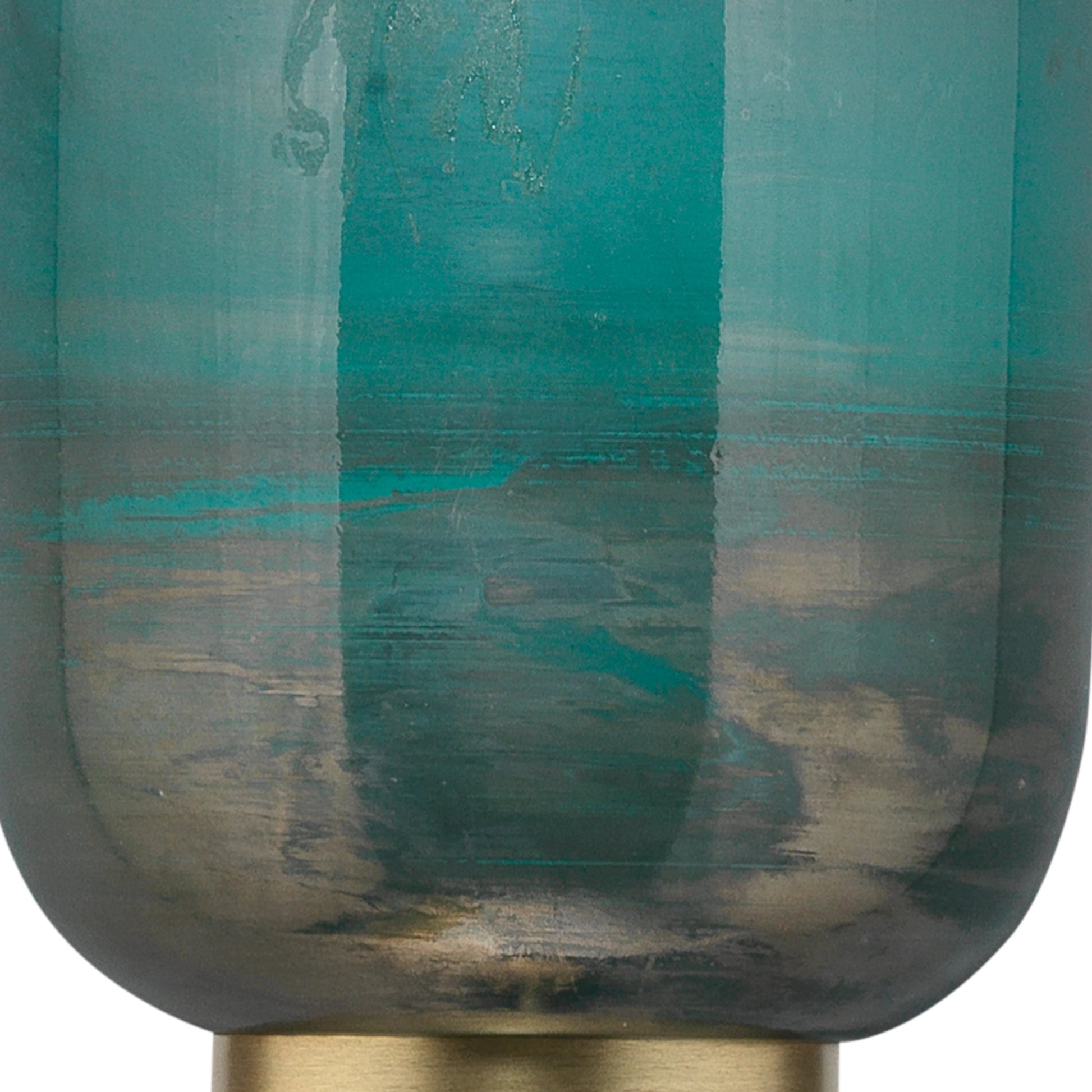 Vapor Sconce by Jamie Young in antique brass, aqua metallic glass. Made from iron, glass in a eclectic & global style.