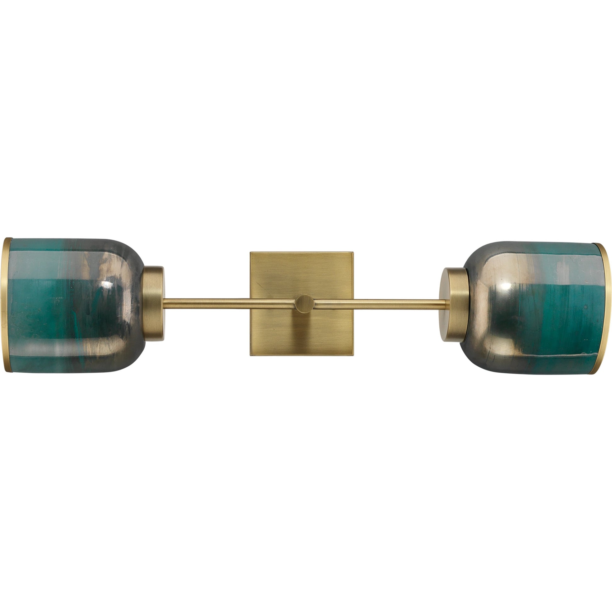 Vapor Sconce by Jamie Young in antique brass, aqua metallic glass. Made from iron, glass in a eclectic & global style.