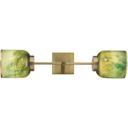 Vapor Sconce by Jamie Young in antique brass, aqua metallic glass. Made from iron, glass in a eclectic & global style.
