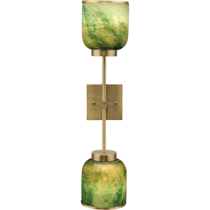Vapor Sconce by Jamie Young in antique brass, aqua metallic glass. Made from iron, glass in a eclectic & global style.
