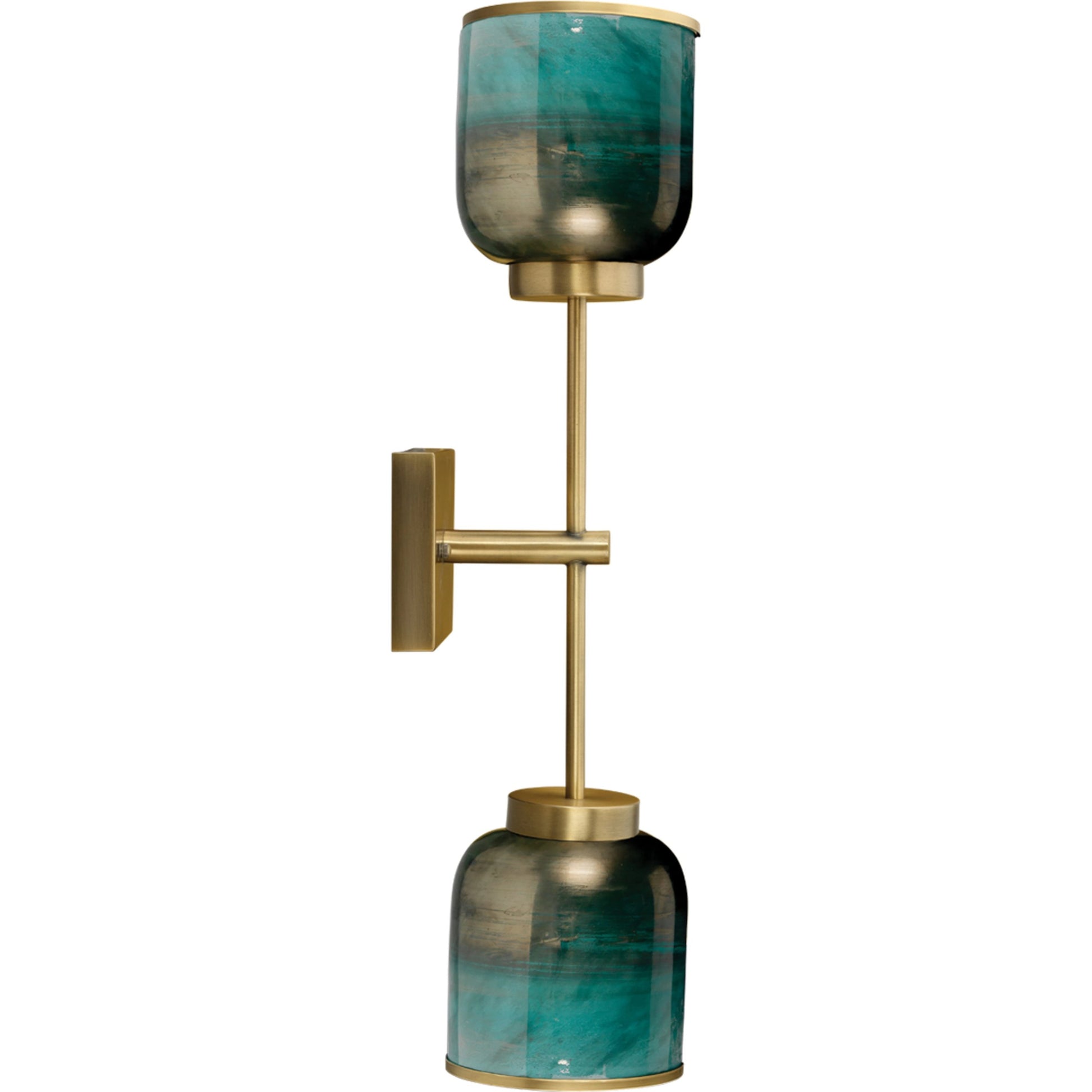 Vapor Sconce by Jamie Young in antique brass, aqua metallic glass. Made from iron, glass in a eclectic & global style.