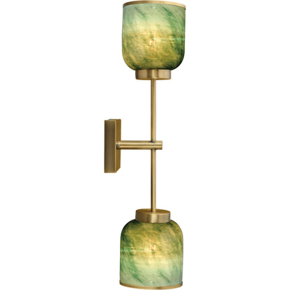 Vapor Sconce by Jamie Young in antique brass, aqua metallic glass. Made from iron, glass in a eclectic & global style.