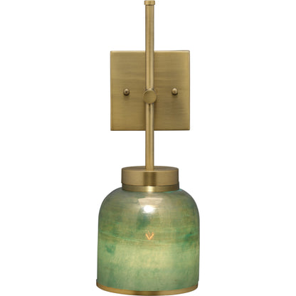 Vapor Sconce by Jamie Young in antique brass, aqua metallic glass. Made from iron, glass in a eclectic & global style.