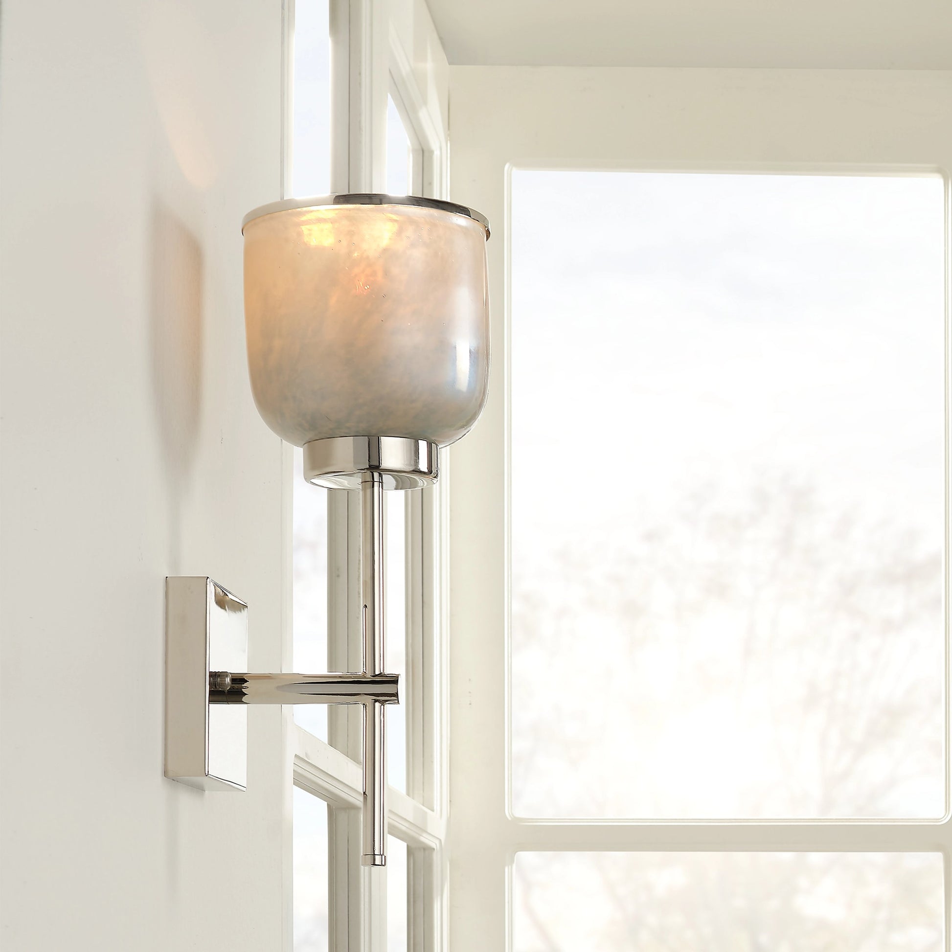 Vapor Single Wall Sconce by Jamie Young in opal, nickel. Made from iron, glass in a modern style.