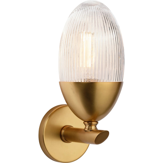 Whitworth Sconce by Jamie Young in polished brass, clear glass. Made from iron & glass in a modern style.