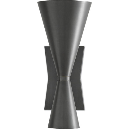 Gino Wall Sconce by Currey and Company in dark gray, white interior. Made from metal in a modern style.