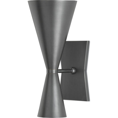 Gino Wall Sconce by Currey and Company in dark gray, white interior. Made from metal in a modern style.