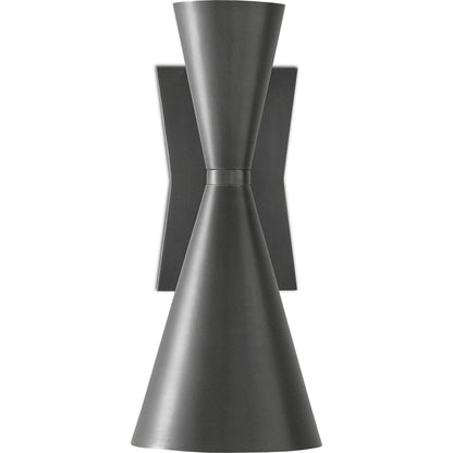 Gino Wall Sconce by Currey and Company in dark gray, white interior. Made from metal in a modern style.