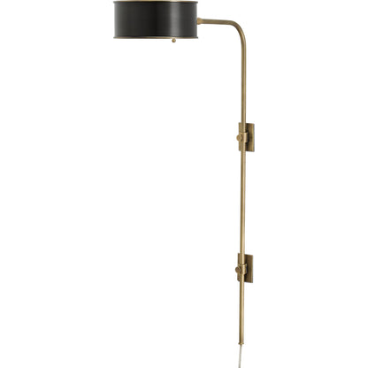 Overture Wall Lamp by Currey and Company in antique brass, black. Made from metal in a modern style.