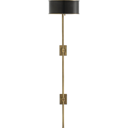 Overture Wall Lamp by Currey and Company in antique brass, black. Made from metal in a modern style.