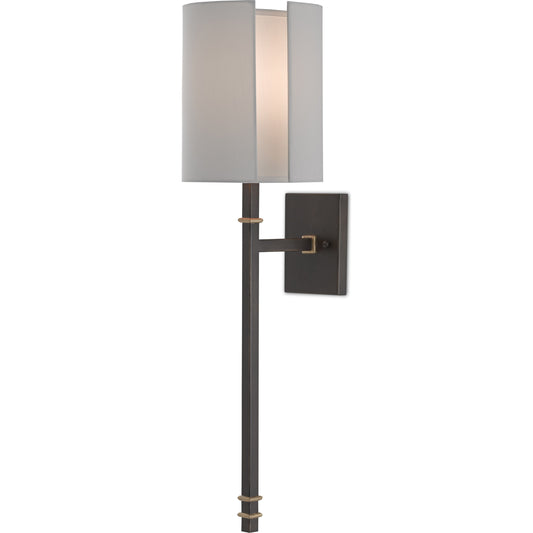Rocher Wall Sconce by Currey and Company in hand rubbed bronze, contemporary gold leaf. Made from wrought iron in a modern style.