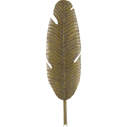 Tropical Leaf Wall Sconce by Currey and Company in vintage brass. Made from brass in a transitional style.