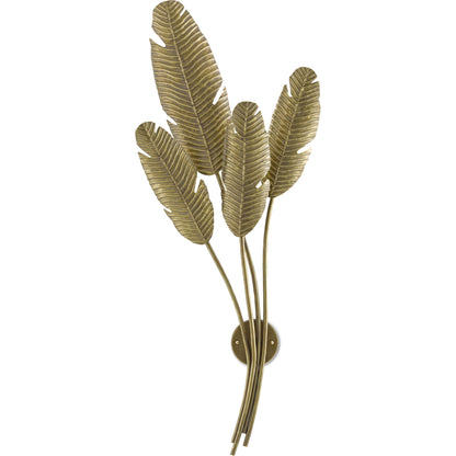 Tropical Wall Sconce by Currey and Company in vintage brass. Made from brass in a transitional style.
