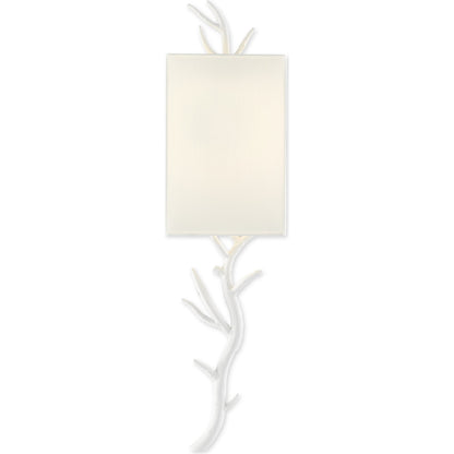 Baneberry Wall Sconce by Currey and Company in gesso white. Made from wrought iron in a transitional style.