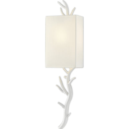 Baneberry Wall Sconce by Currey and Company in gesso white. Made from wrought iron in a transitional style.