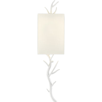 Baneberry Wall Sconce by Currey and Company in gesso white. Made from wrought iron in a transitional style.