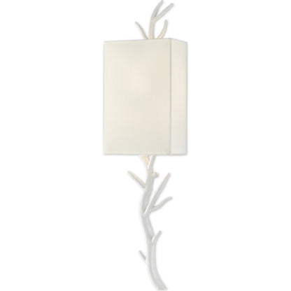 Baneberry Wall Sconce by Currey and Company in gesso white. Made from wrought iron in a transitional style.
