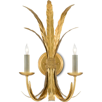 Bette Wall Sconce by Currey and Company in grecian gold leaf. Made from wrought iron in a transitional style.