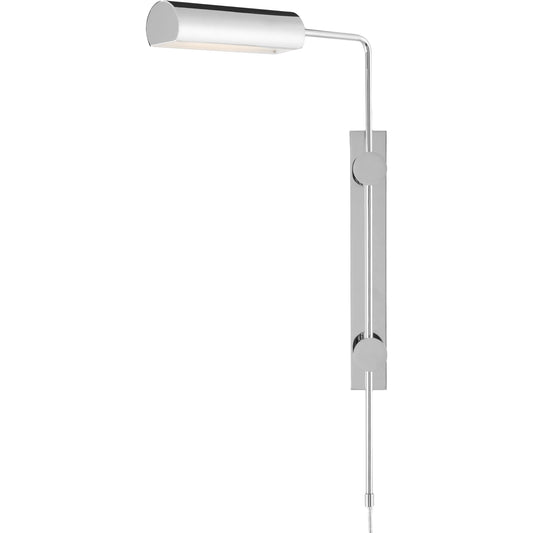 Satire Swing-Arm Wall Sconce by Currey and Company in nickel. Made from metal, acrylic diffuser in a modern style.