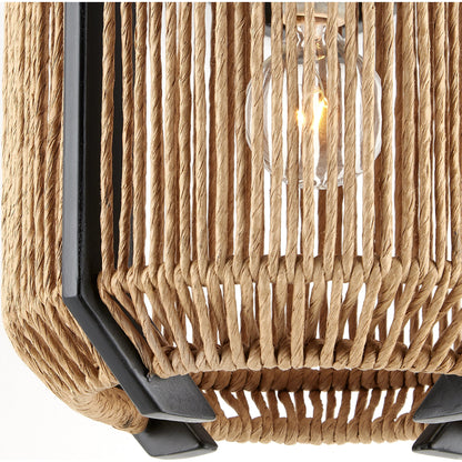 Mali Wall Sconce by Currey and Company in natural, satin black. Made from kraft paper twine, wrought iron in a coastal style.