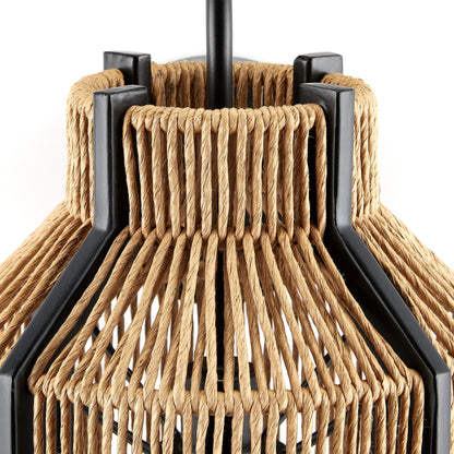 Mali Wall Sconce by Currey and Company in natural, satin black. Made from kraft paper twine, wrought iron in a coastal style.
