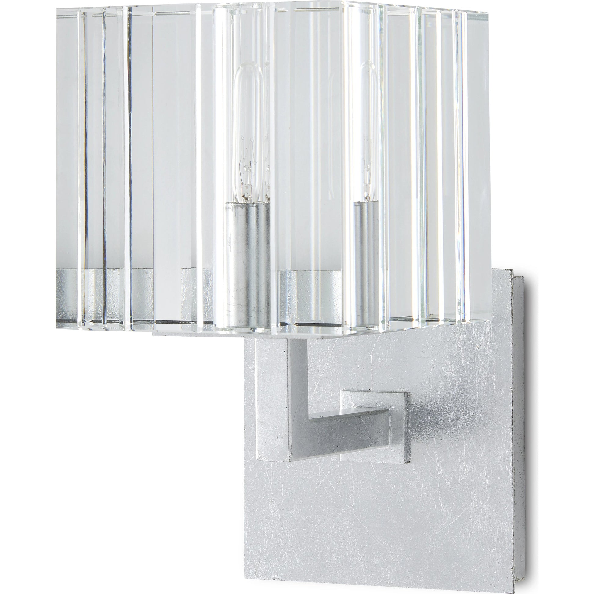 Valerio Wall Sconce by Currey and Company in silver leaf. Made from metal, optic crystal in a transitional style.