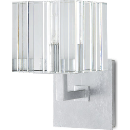 Valerio Wall Sconce by Currey and Company in silver leaf. Made from metal, optic crystal in a transitional style.