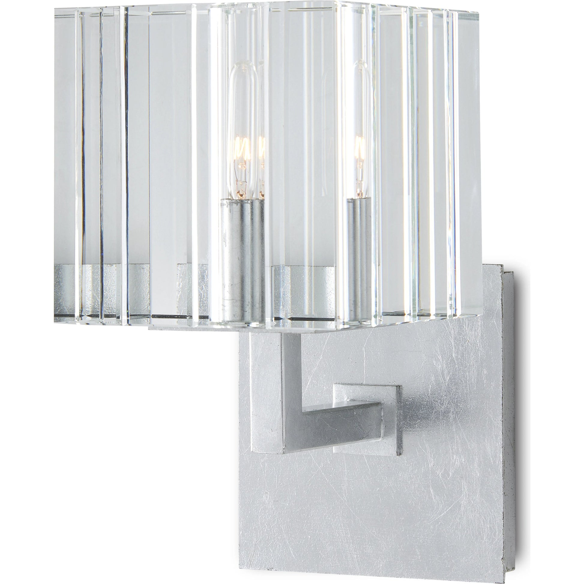 Valerio Wall Sconce by Currey and Company in silver leaf. Made from metal, optic crystal in a transitional style.